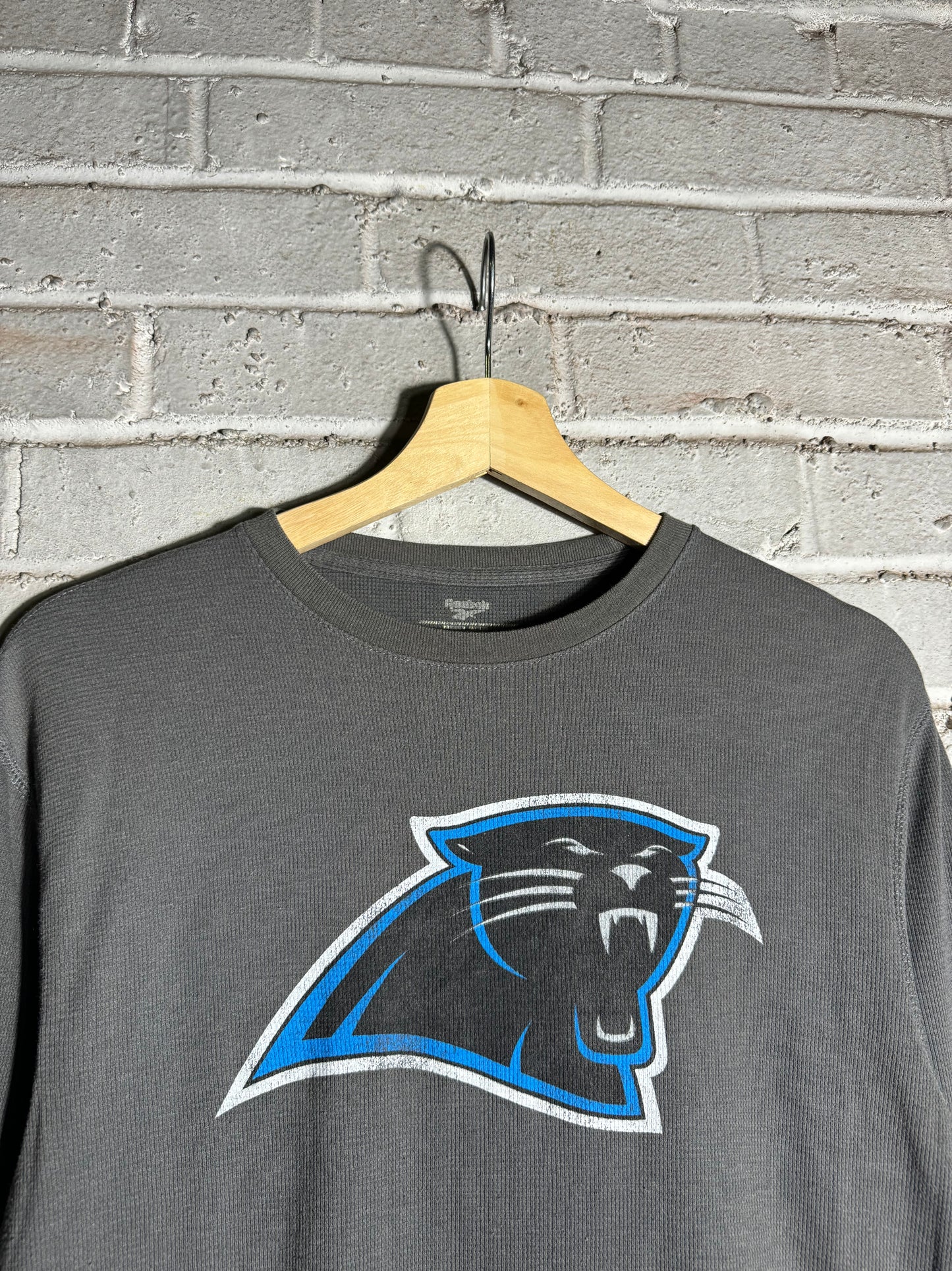00’s Carolina Panthers Vintage Grey Reebok Big Logo NFL Thermal Longsleeve Tee (Small)
