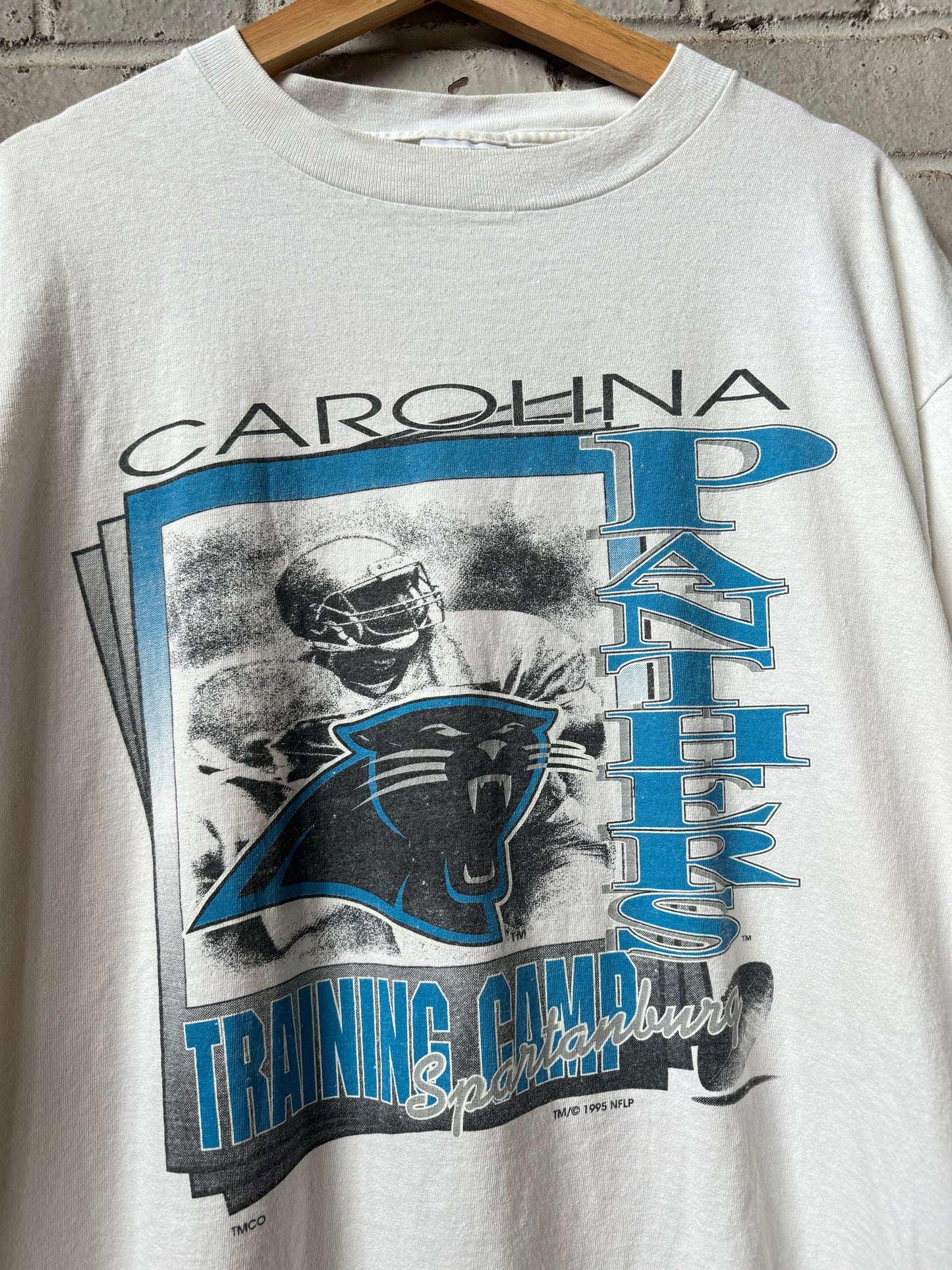 1995 Carolina Panthers Vintage White Inaugural Season Spartanburg Training Camp NFL Tee (XL)