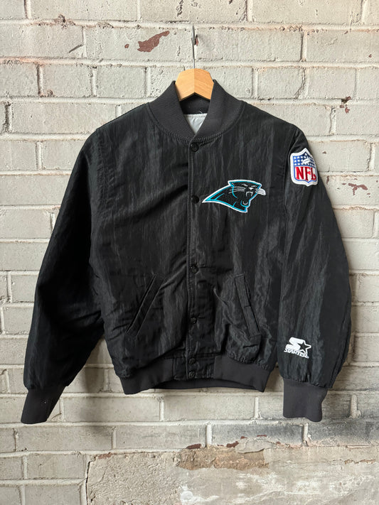 1993 Carolina Panthers Vintage Black Starter Full Snap NFL Satin Jacket (Youth Small)