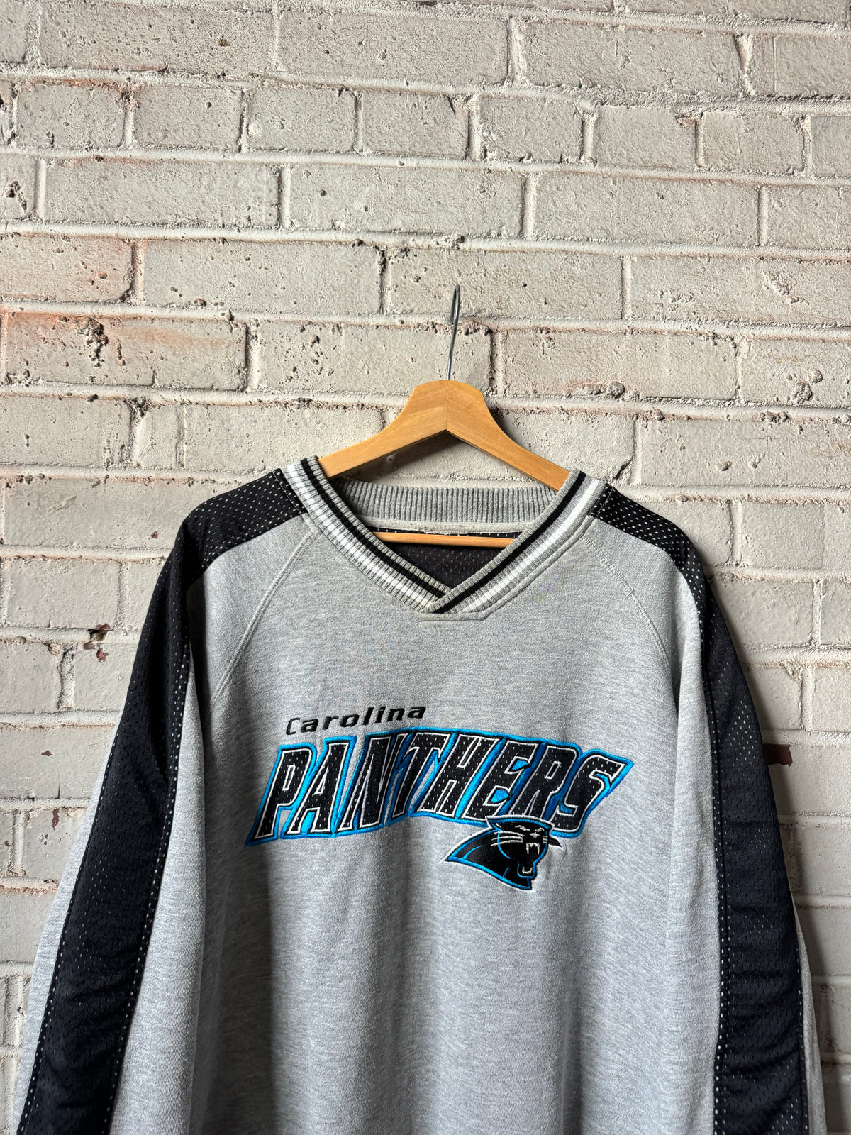90’s Carolina Panthers Vintage Lee Sport Grey Mesh Sleeved Heavyweight NFL Crewneck (XL)