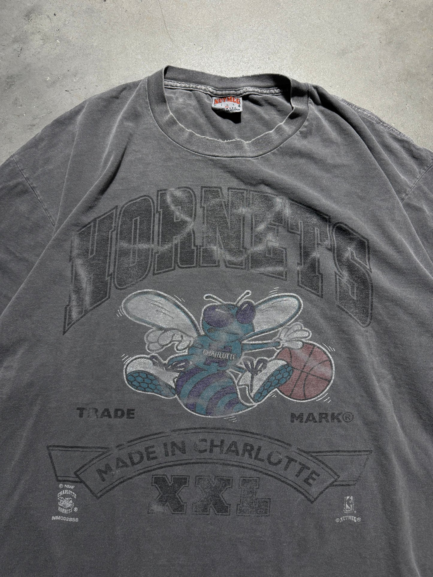 90’s Charlotte Hornets Vintage Nutmeg Mills Overdyed NBA Big Logo Tee (XL)