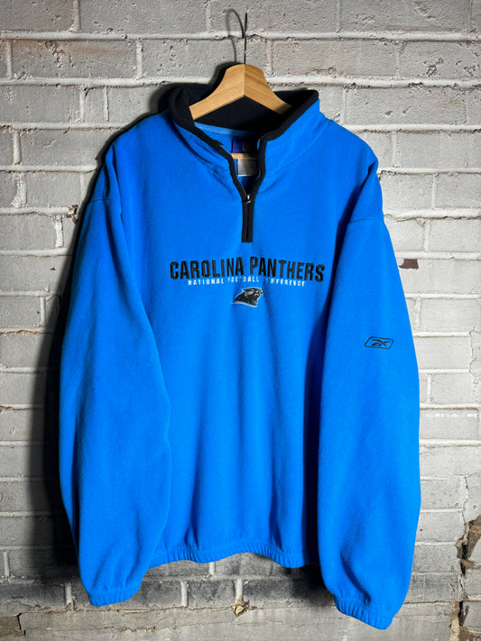 00’s Carolina Panthers Vintage Blue Reebok Quarter Zip Embroidered Fleece NFL Pullover (XL)