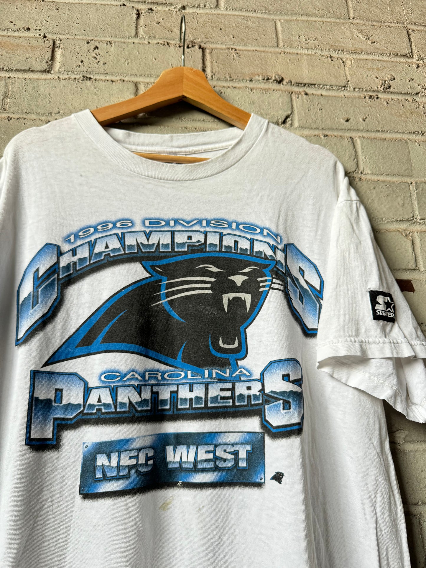 1996 Carolina Panthers Vintage White Distressed Starter NFC Western Division Champions NFL Tee (XL)