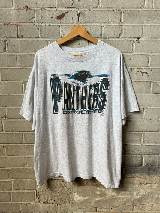 1993 Carolina Panthers Vintage Heather Grey Spellout NFL Tee (XL)