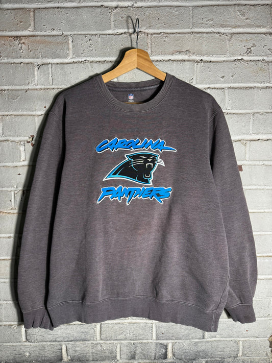 00’s Carolina Panthers Vintage Dark Grey Fully Embroidered Cat Scratch Font Patch NFL Crewneck (Boxy Large)