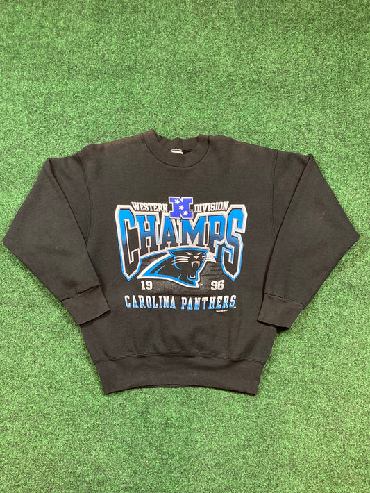 1996 Carolina Panthers NFC Western Division Champs Vintage Black Crewneck (Medium)