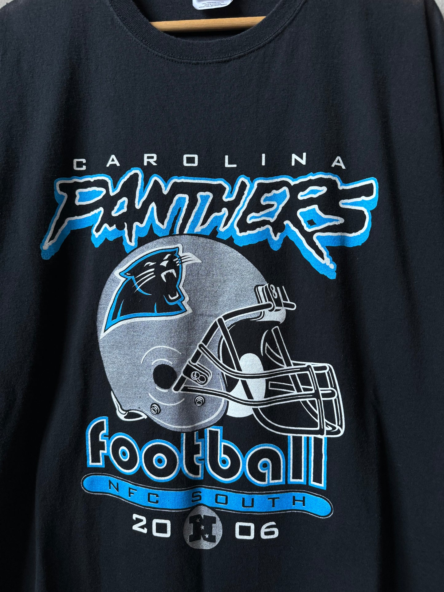 2006 Carolina Panthers Vintage Black Cat Scratch Font Schedule Tee (XXL)