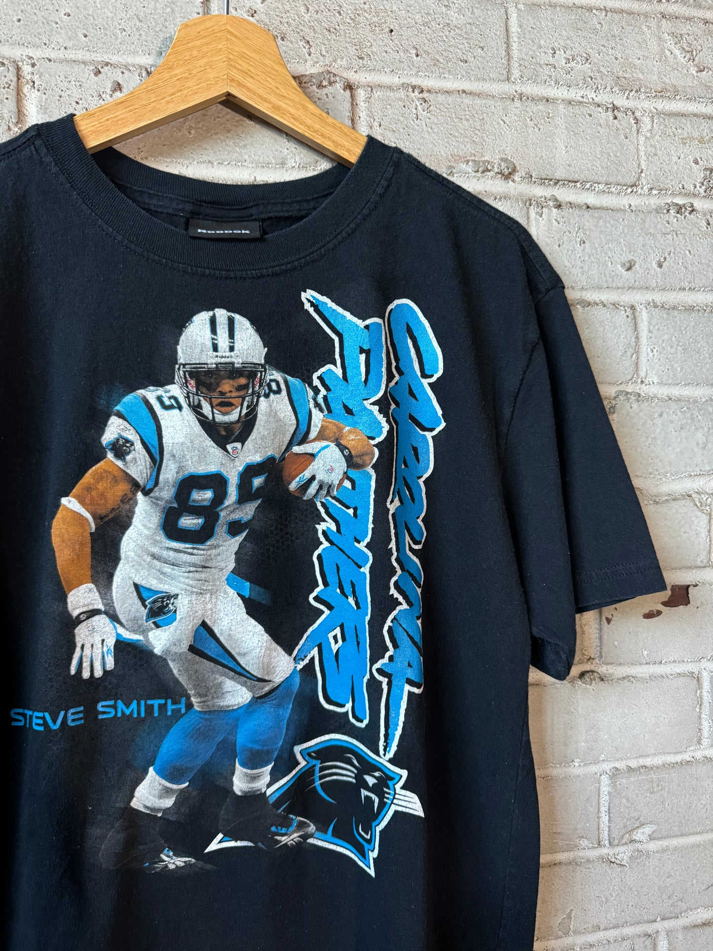 00’s Carolina Panthers Steve Smith Vintage Black Reebok Cat Scratch Font NFL Player Tee (Small)