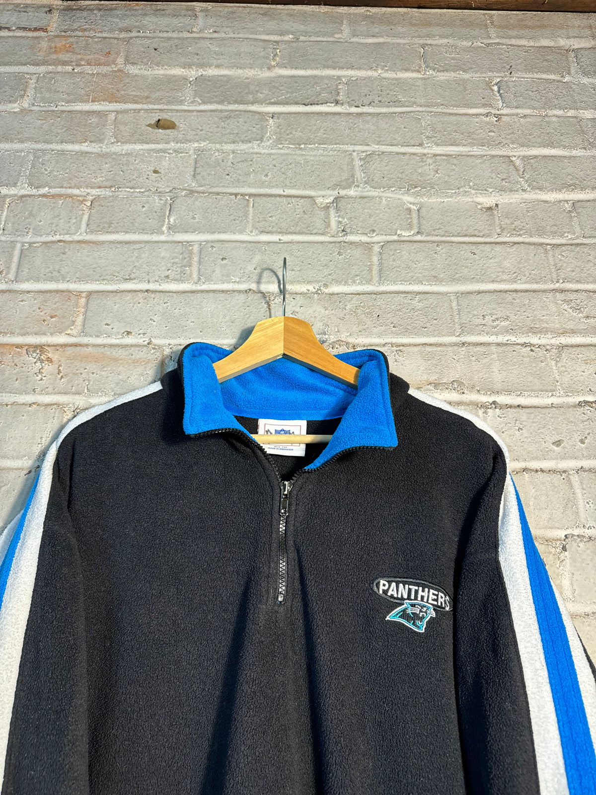 00’s Carolina Panthers Vintage Black Striped Quarter Zip NFL Fleece Pullover Jacket (XXL)