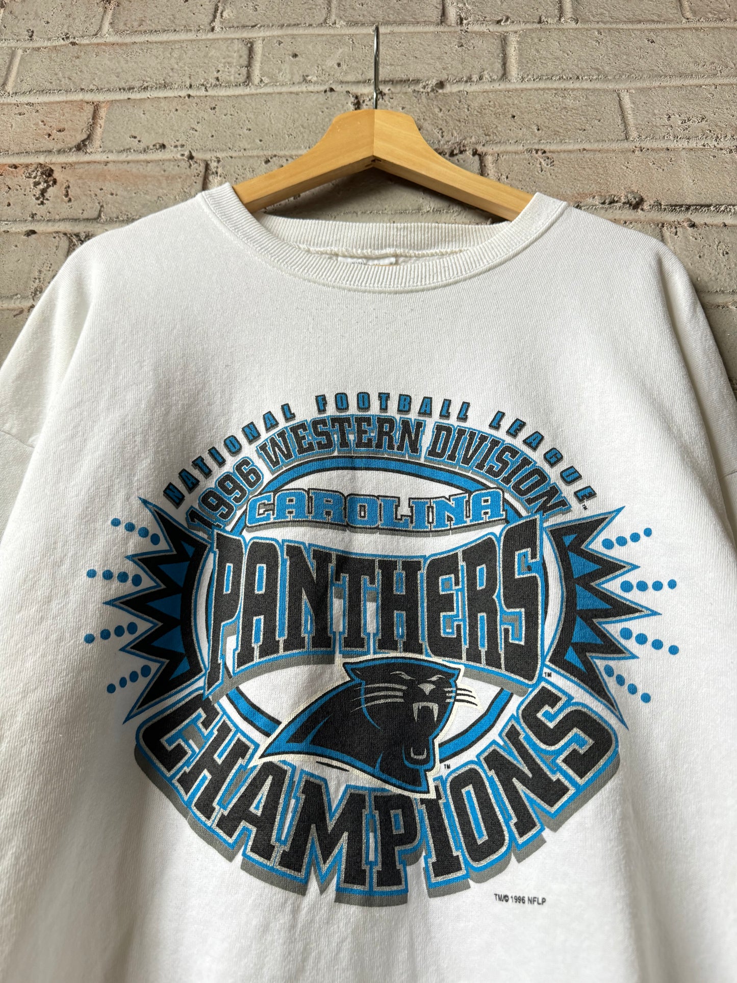 1996 Carolina Panthers Vintage White Lee Sport NFC Western Division Champions NFL Crewneck (XXL)