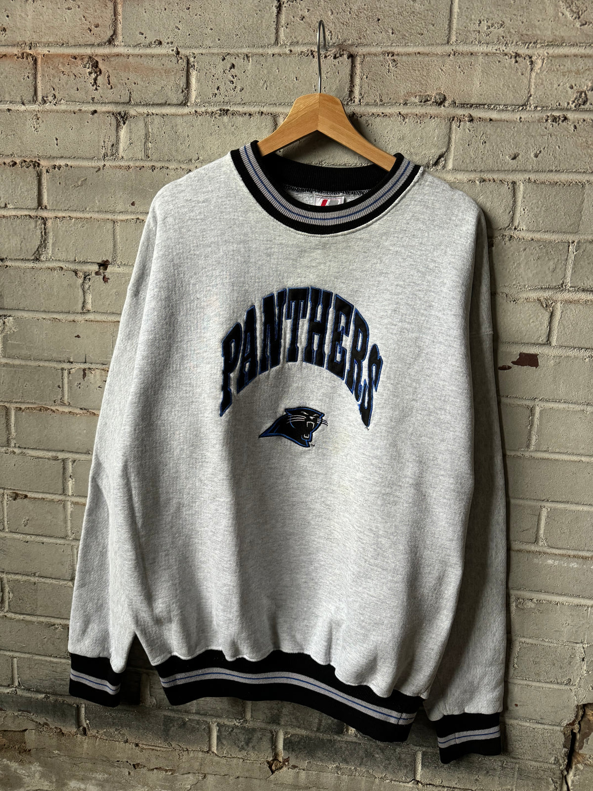 90’s Carolina Panthers Vintage Heather Grey Legends Sportswear Heavyweight Embroidered NFL Crewneck (XL)