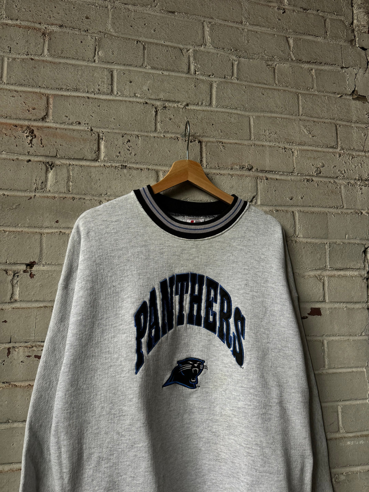 90’s Carolina Panthers Vintage Heather Grey Legends Sportswear Heavyweight Embroidered NFL Crewneck (XL)