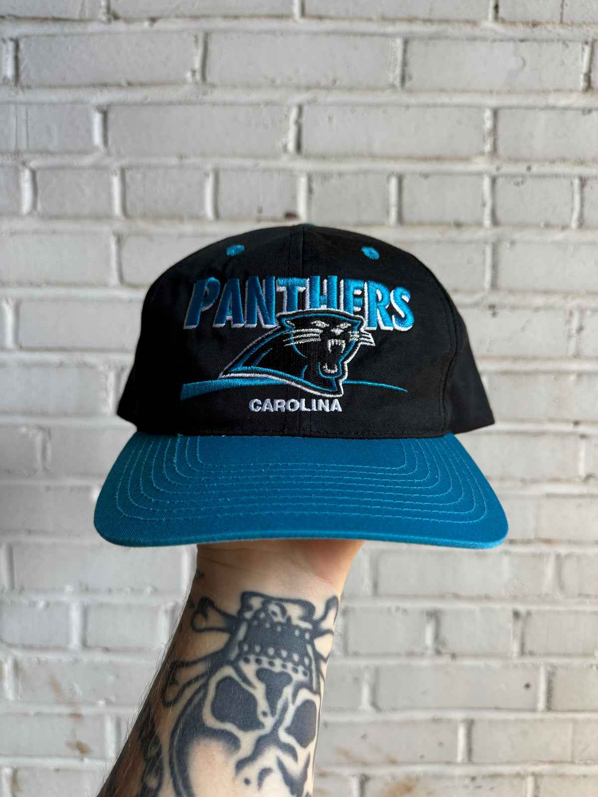 90’s Carolina Panthers Vintage Black Blue Twins Enterprises NFL Snapback Hat (OSFA)