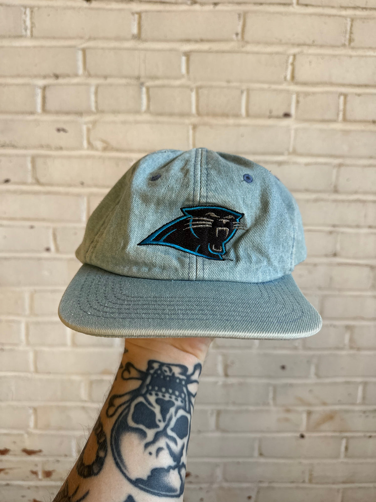 90’s Carolina Panthers Vintage New Era Denim NFL Strapback Hat (OSFA)