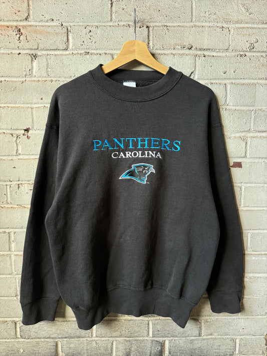 90’s Carolina Panthers Vintage Black Salem Sportswear Embroidered NFL Crewneck (Medium)