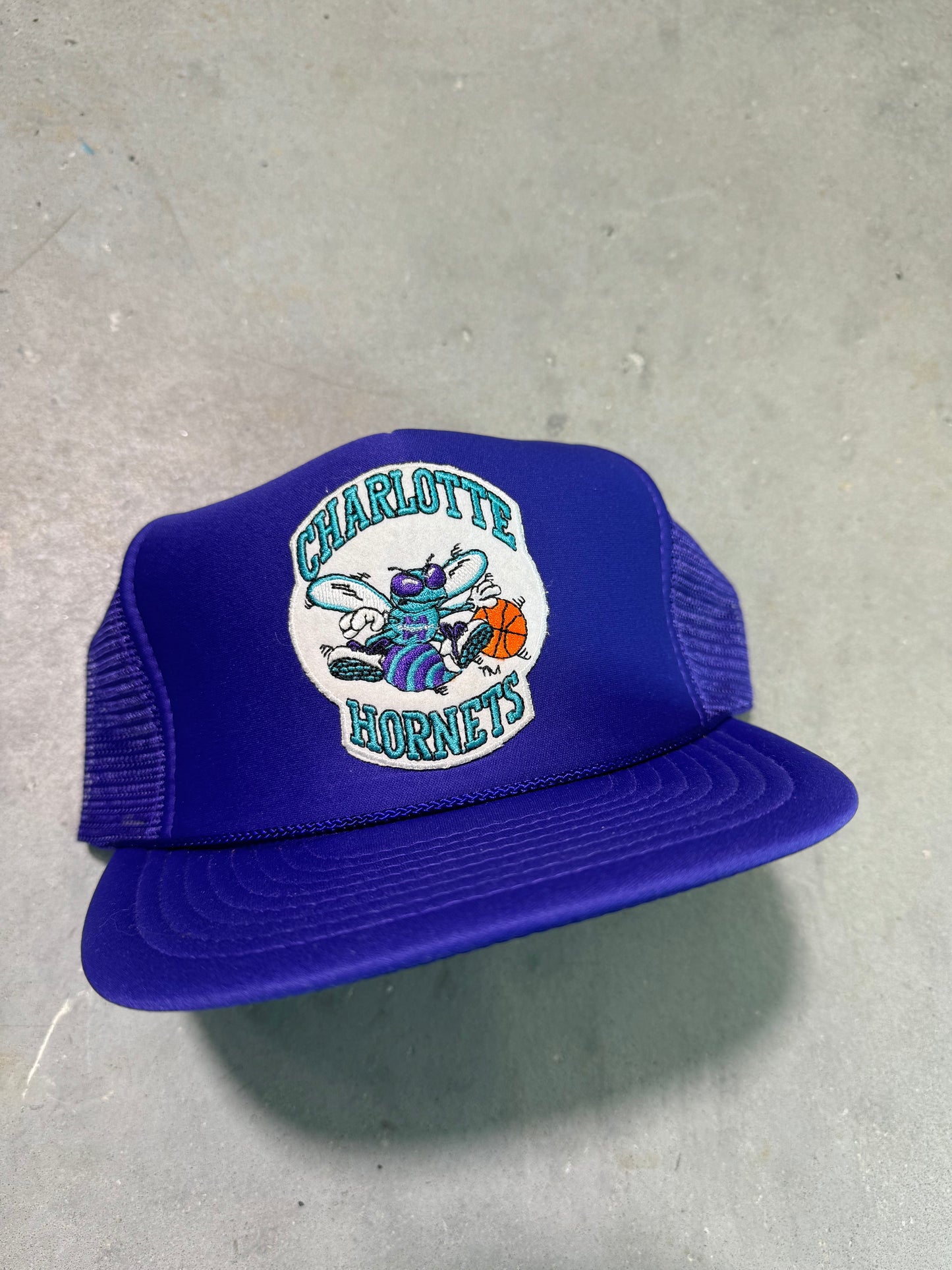 80’s Charlotte Hornets Vintage Purple Mesh Trucker Style NBA Snapback Hat - Deadstock (OSFA)
