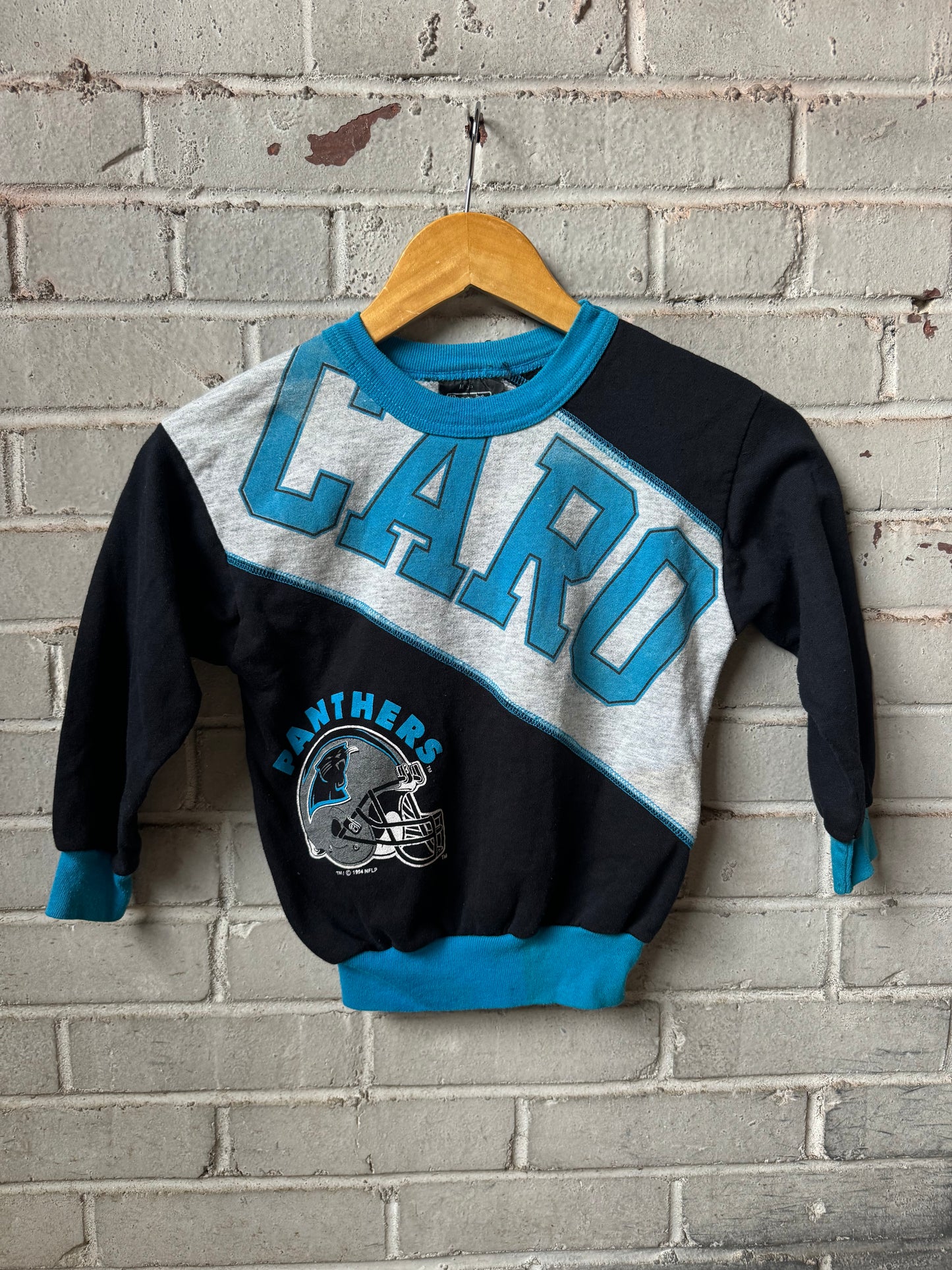 1994 Carolina Panthers Vintage Kids Big Spellout Cut & Sew Crewneck (14” x 17”)