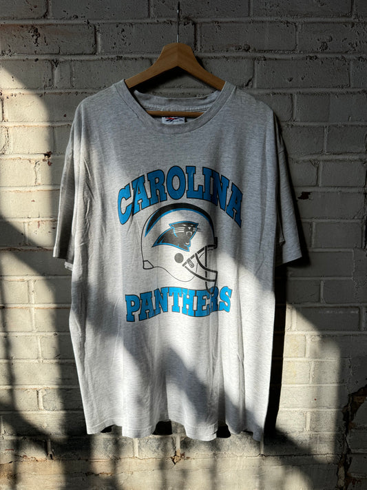 90’s Carolina Panthers Vintage Heather Grey Reebok Big Logo NFL Tee (XL)