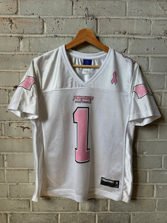 00’s Carolina Panthers Vintage White/Pink Reebok Breast Cancer Awareness NFL Jersey (Women’s Medium)
