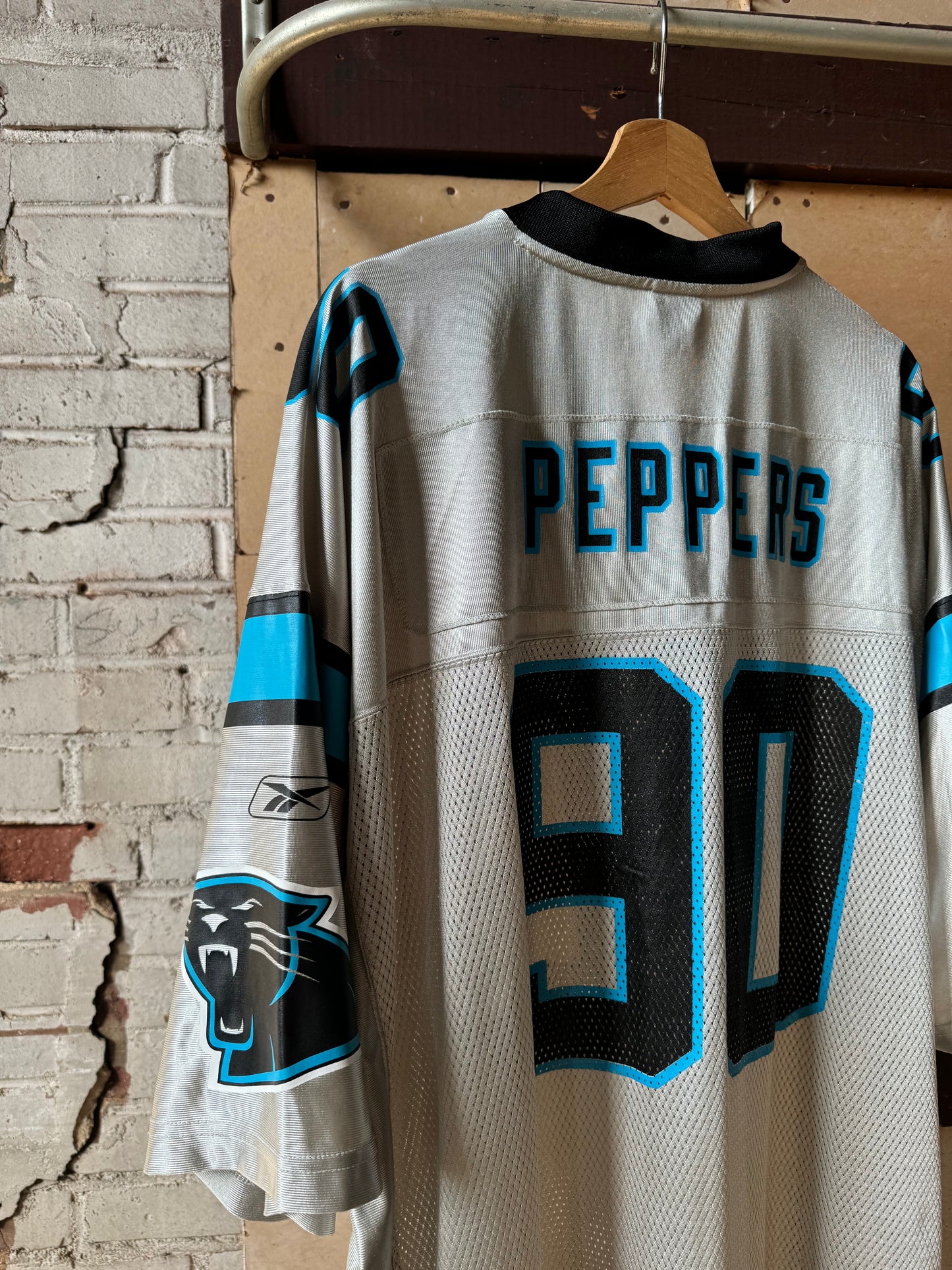 00’s Carolina Panthers Julius Peppers Silver “Storm” Edition Reebok NFL Jersey (XXL)