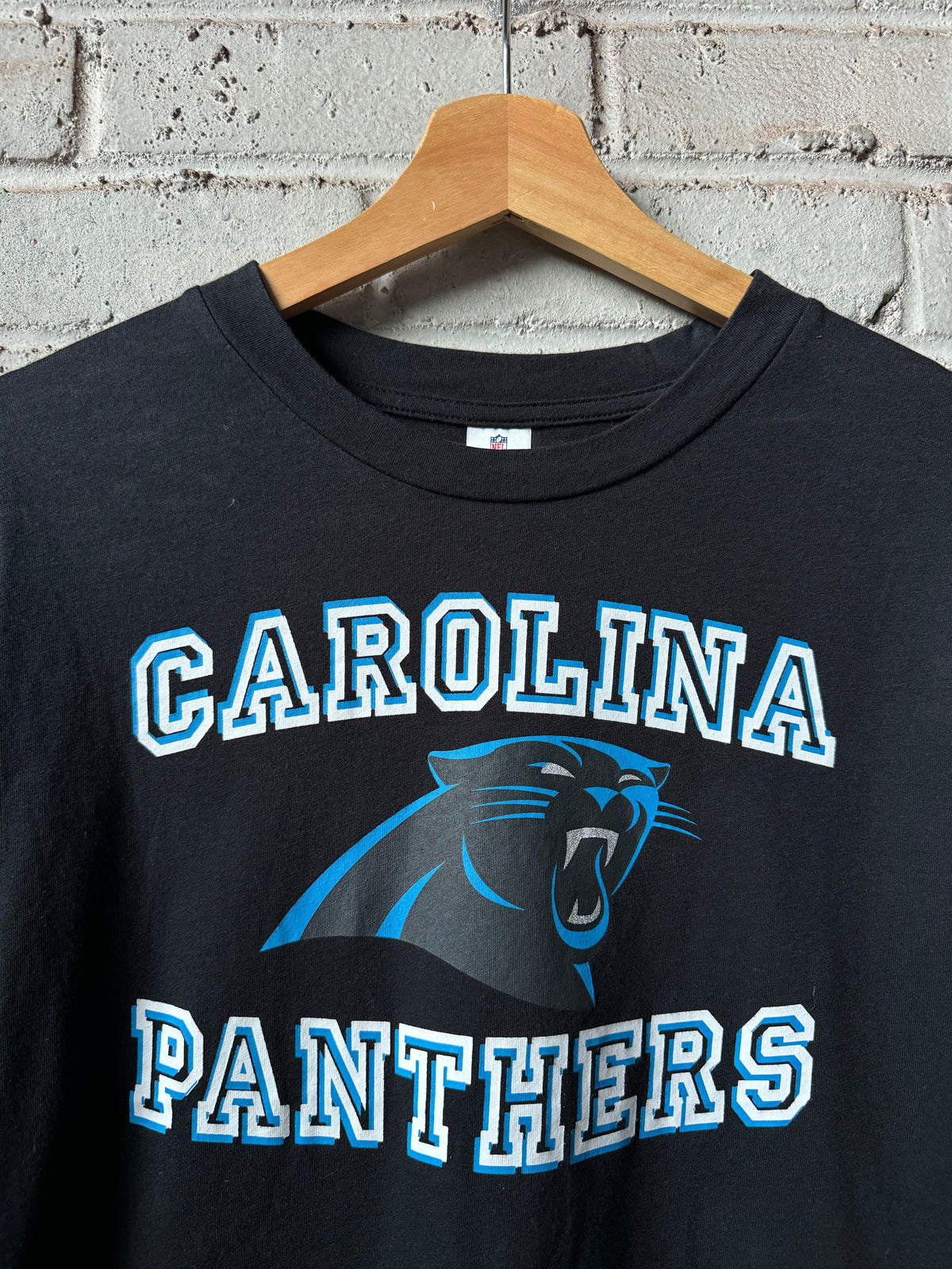 Carolina Panthers Black Spellout NFL Tee (Medium)