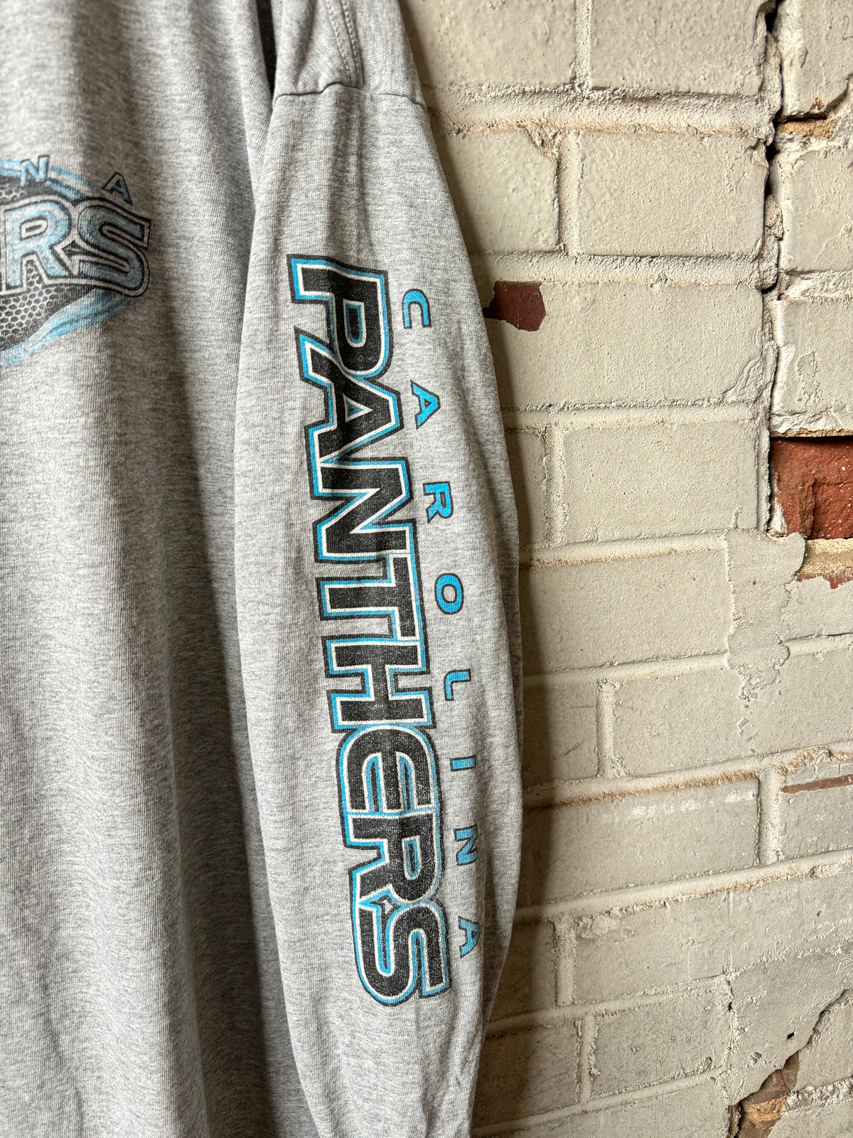 90’s Carolina Panthers Vintage Grey Logo Athletic Spellout NFL Longsleeve Tee (XL)