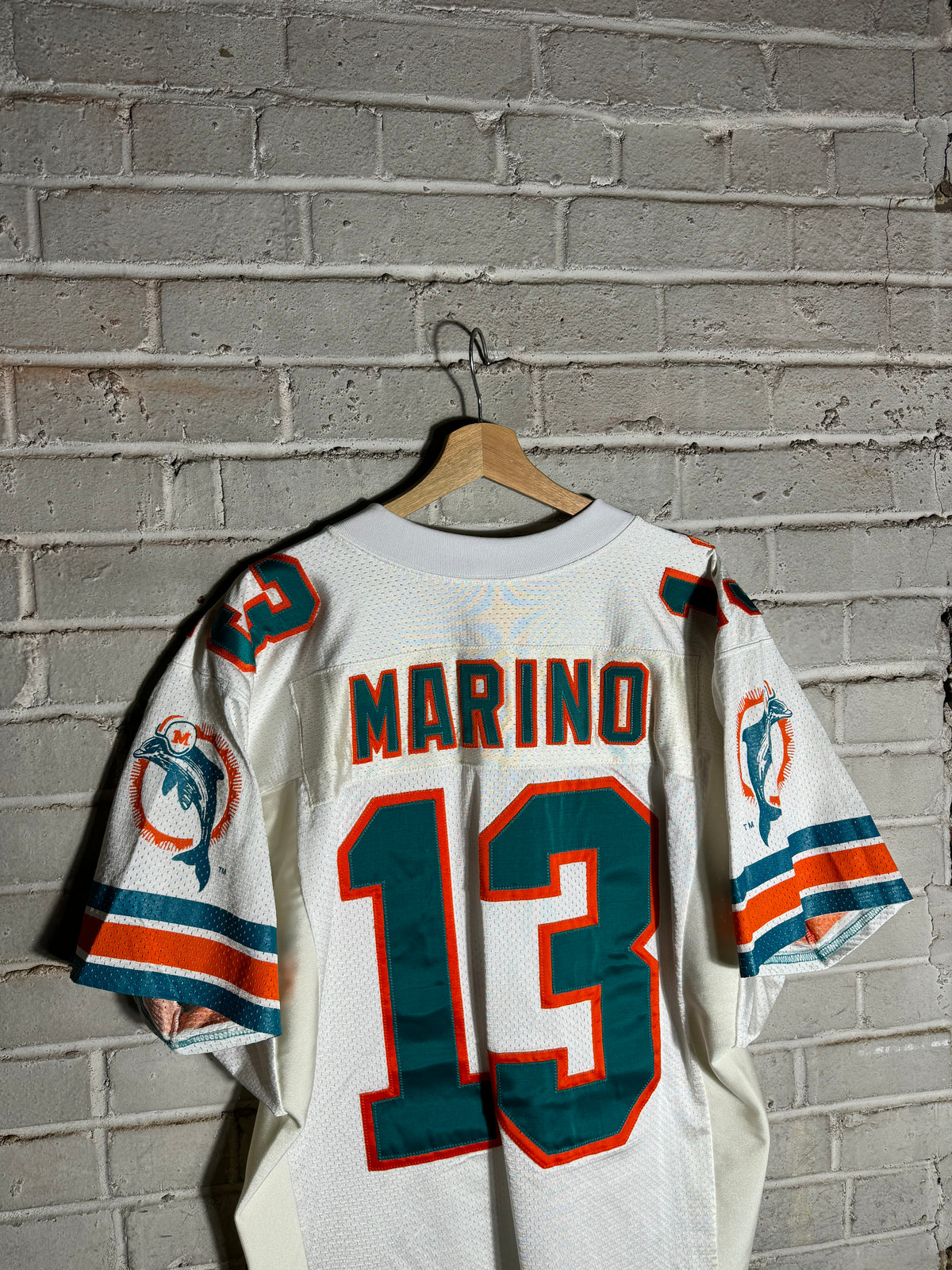 90’s Miami Dolphins Dan Marino Vintage White Wilson Fully Embroidered On Field Authentic NFL Jersey (44/Large)