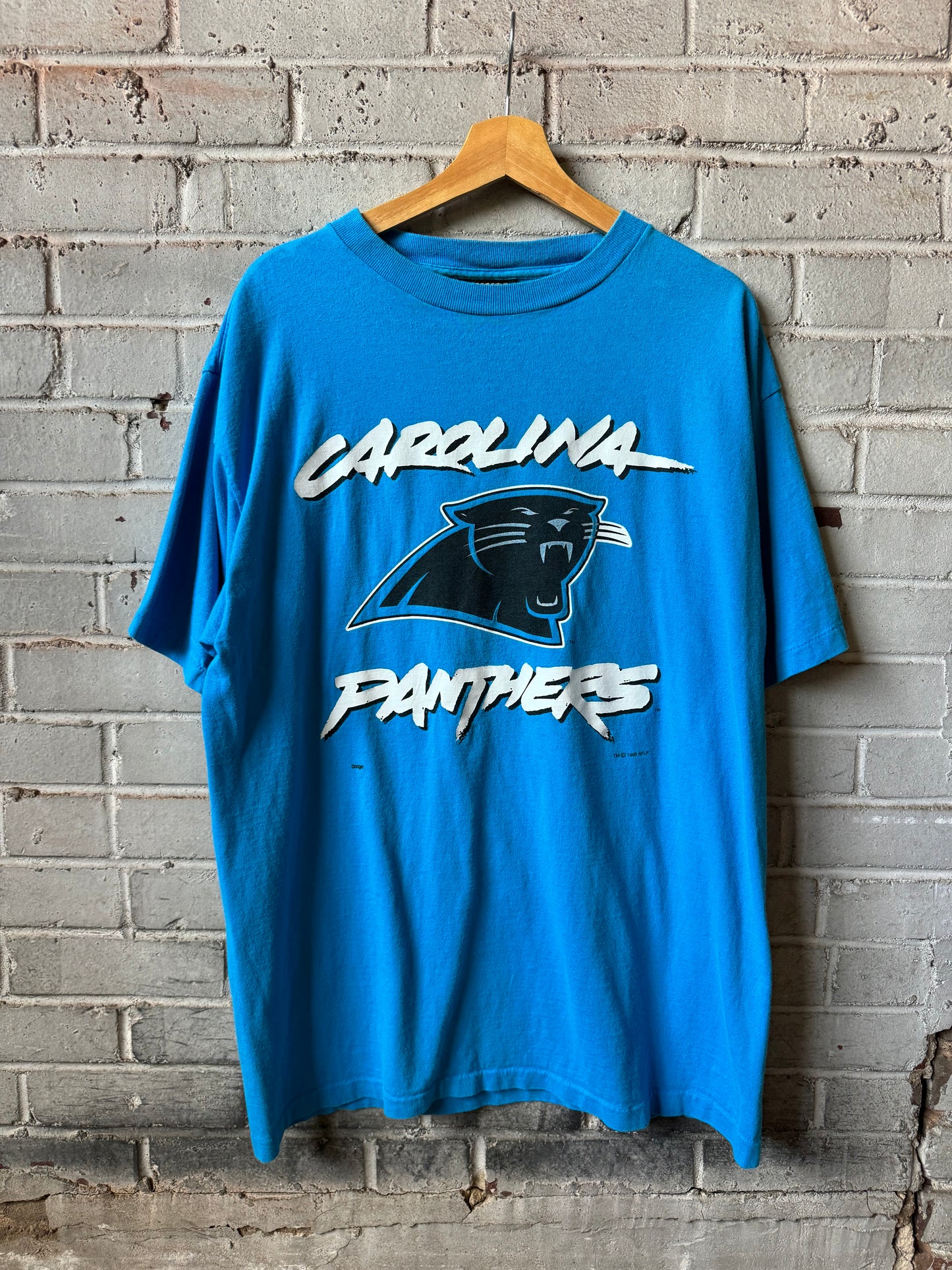 1995 Carolina Panthers Vintage Blue Hummer Sportswear Cat Scratch Font NFL Tee (XL)