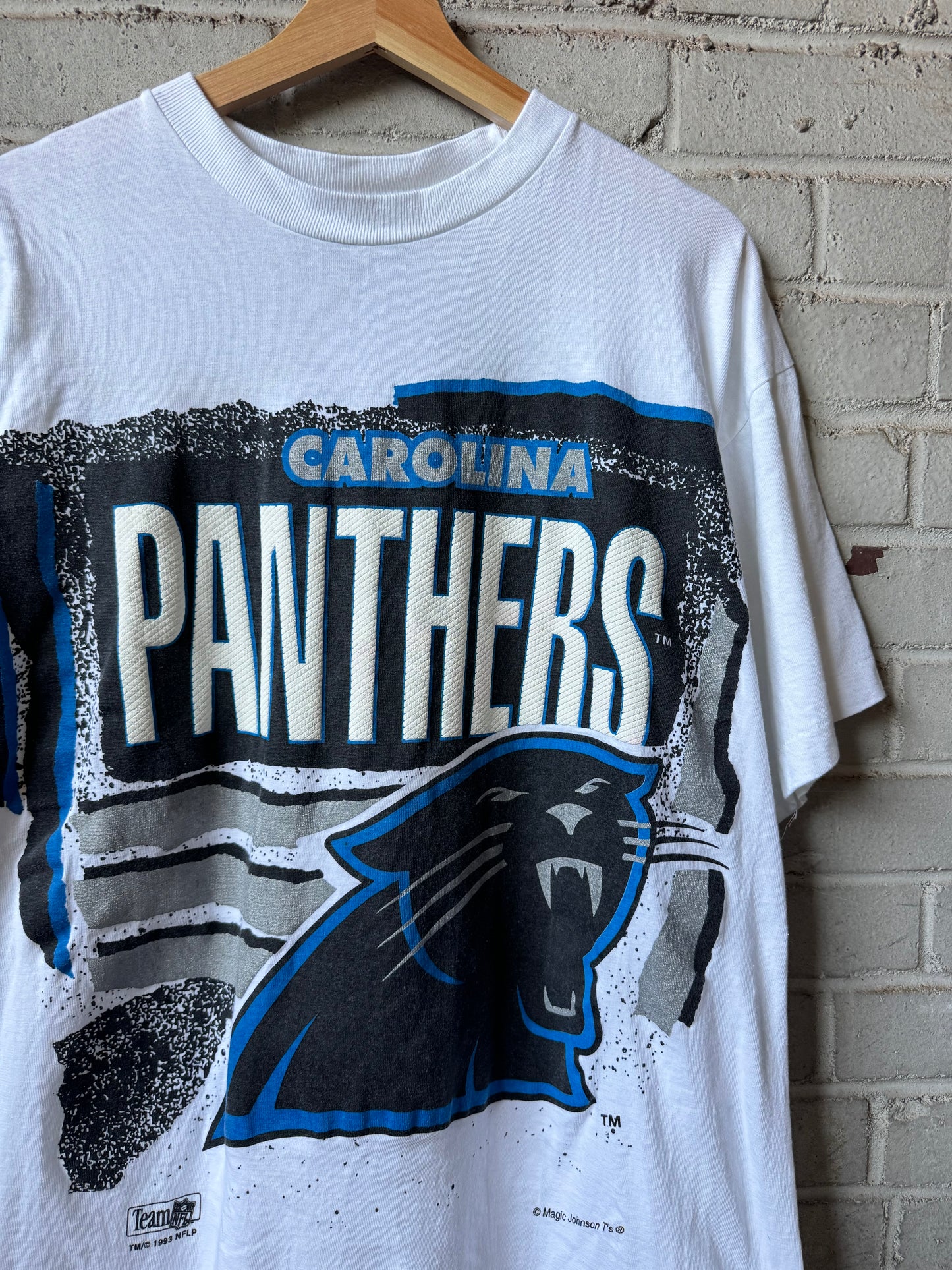 1993 Carolina Panthers Vintage White Big Logo Tee by Magic Johnson Tees (Large)