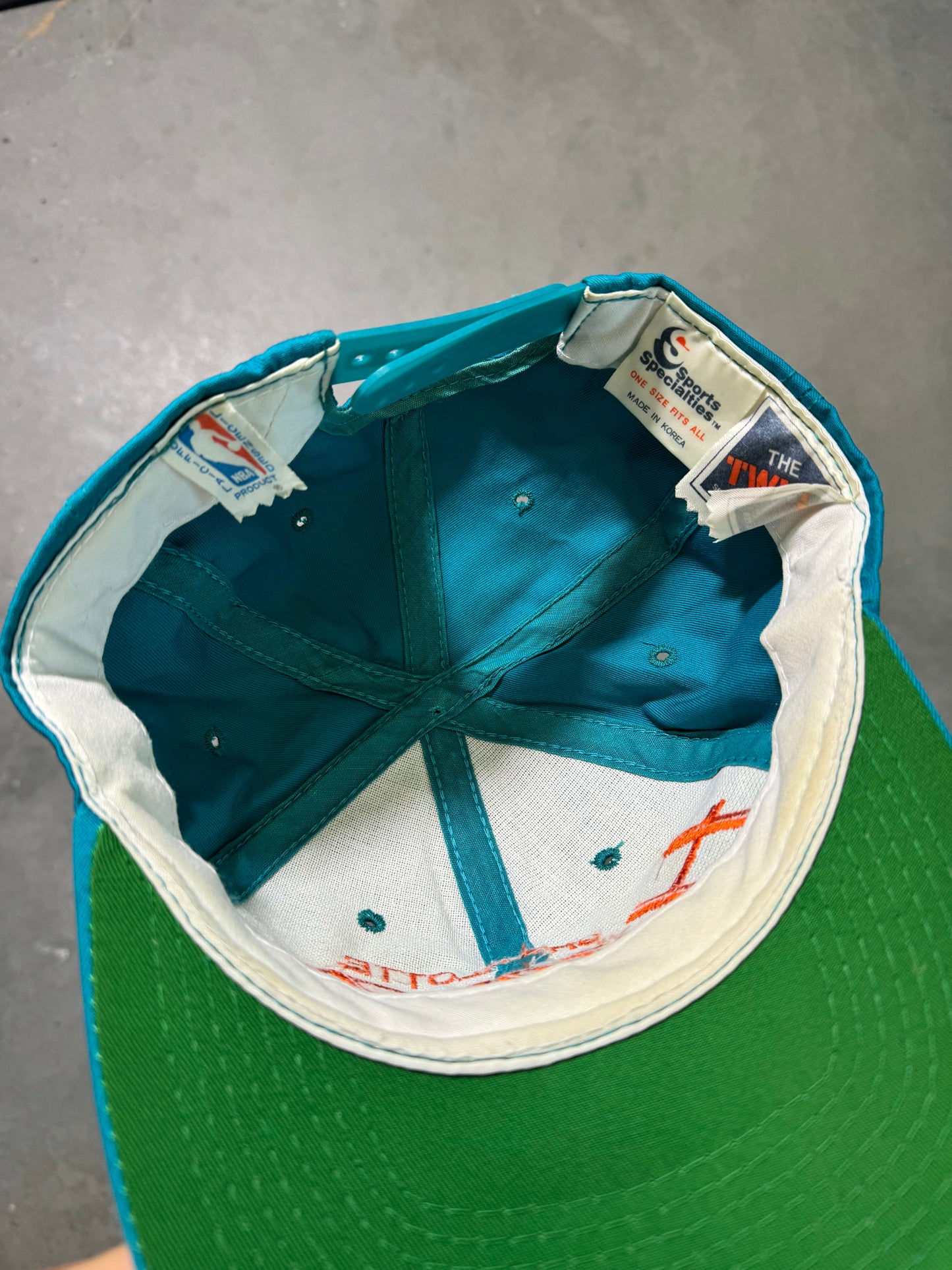 90’s Charlotte Hornets Vintage Teal Orange Single Line NBA Sports Specialties Script Hat (OSFA)