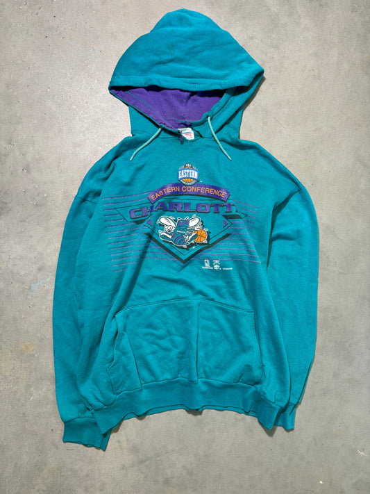 90’s Charlotte Hornets Vintage Teal Distressed NBA Hoodie (XL)
