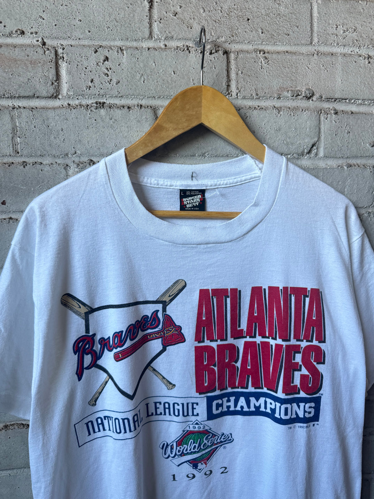 1992 Atlanta Braves Vintage White National League Champions MLB Tee (Large)