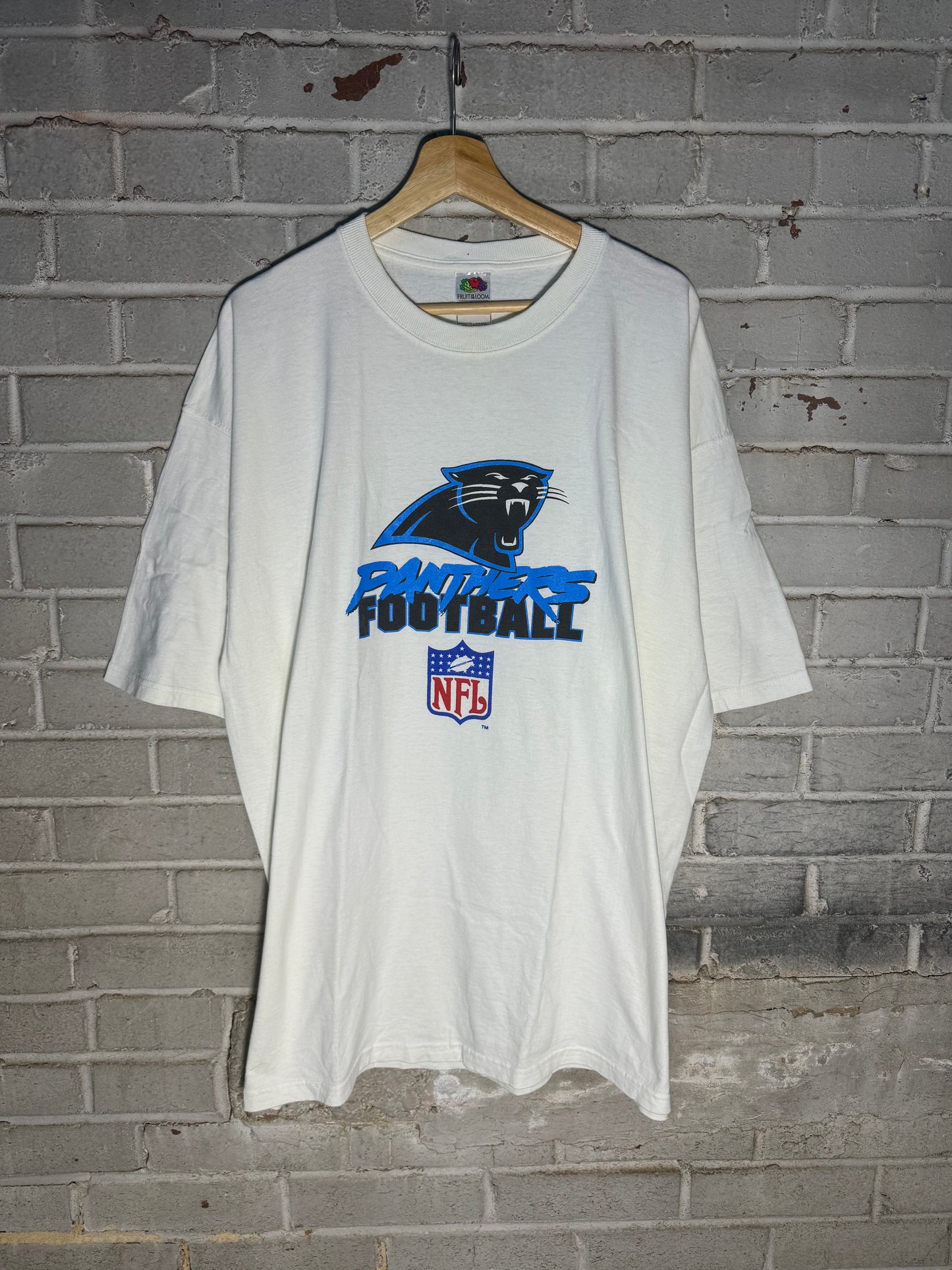 00’s Carolina Panthers Vintage White Cat Scratch Font NFL Tee - Deadstock (XXL)