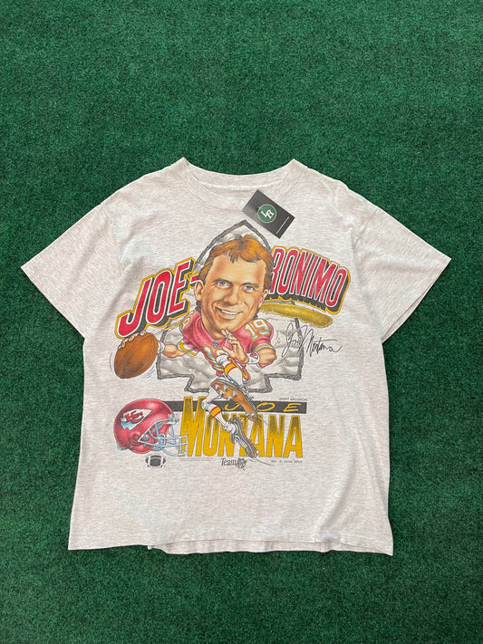 1994 Joe Montana Kansas City Chiefs Vintage NFL Caricature Tee (Large)