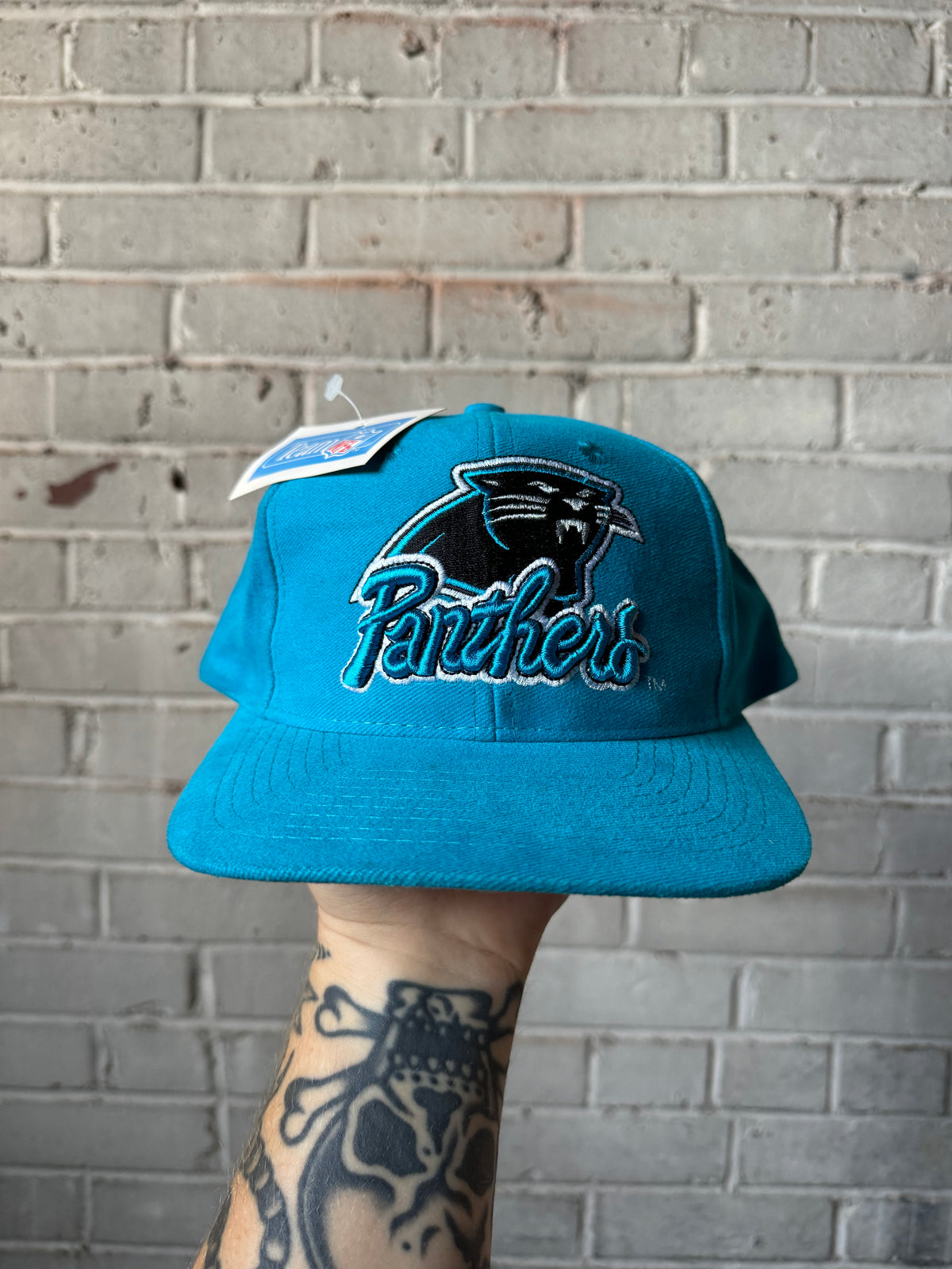 90’s Carolina Panthers Vintage Blue Team NFL Script Spellout Snapback Hat - Deadstock (OSFA)