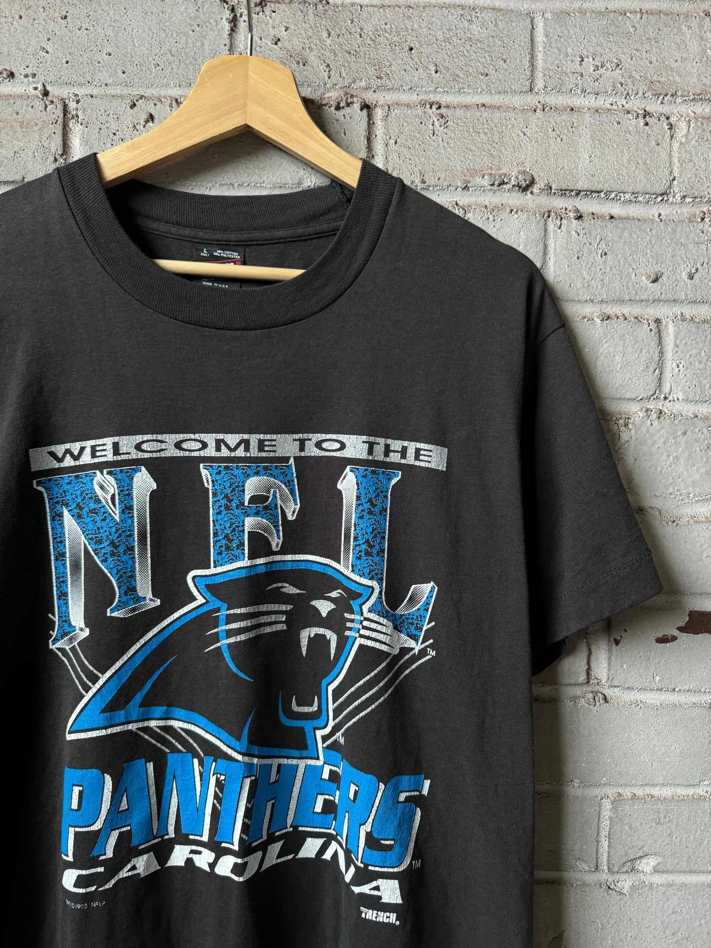 1993 Carolina Panthers Vintage Faded Black “Welcome To The NFL” Expansion Franchise Tee (Large)