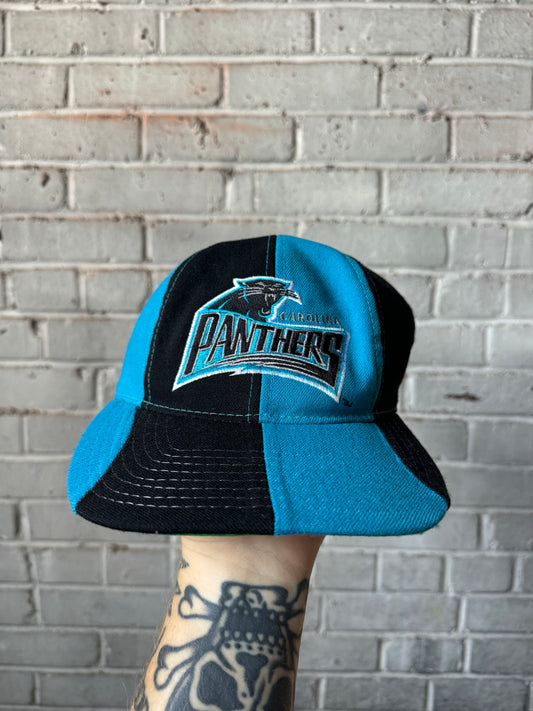 90’s Carolina Panthers Vintage Starter Pinwheel Colorblocked NFL Strech Fitted Hat (OSFM)