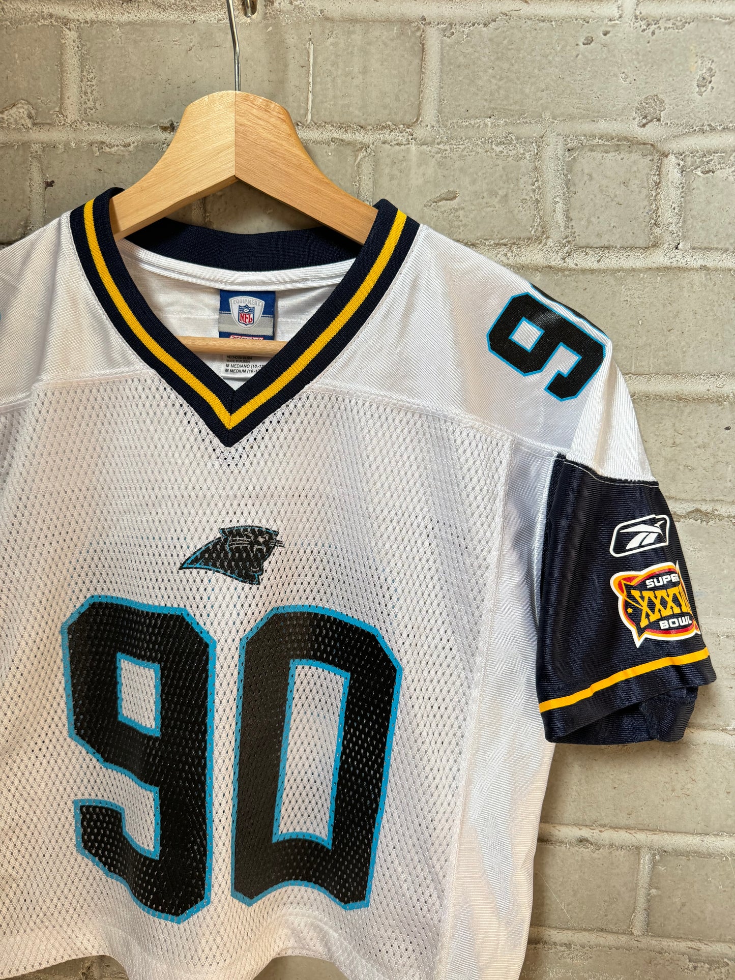 2004 Carolina Panthers Julius Peppers Vintage Reebok Super Bowl XXXVIII Cropped NFL Jersey (Youth Medium)