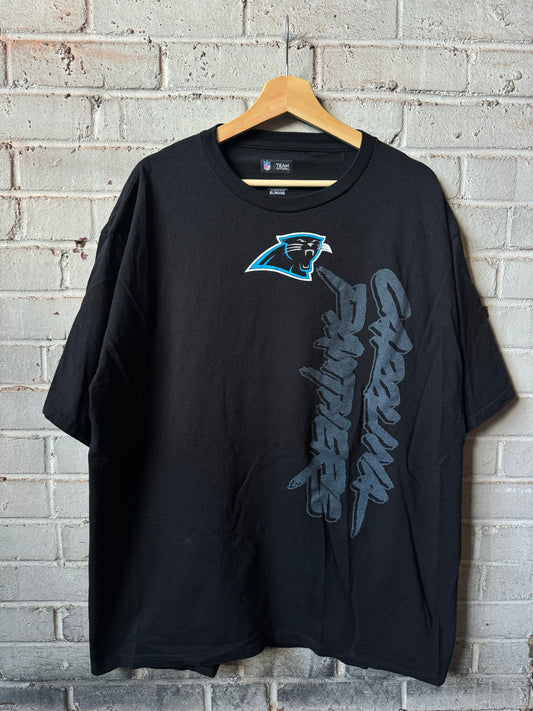00’s Carolina Panthers Vintage Black Big Cat Scratch Font Spellout NFL Tee (XL)