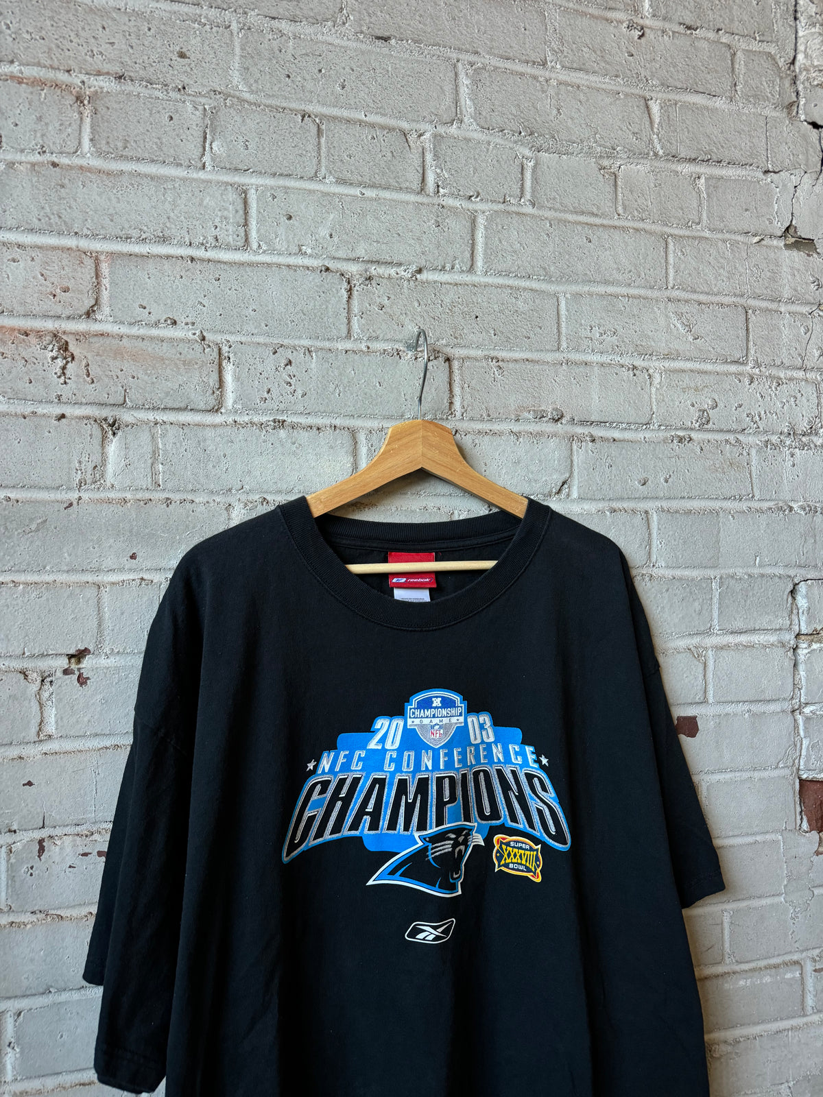 2003 Carolina Panthers Vintage Black Reebok NFC Champions Super Bowl XXXVIII NFL Tee (XL)