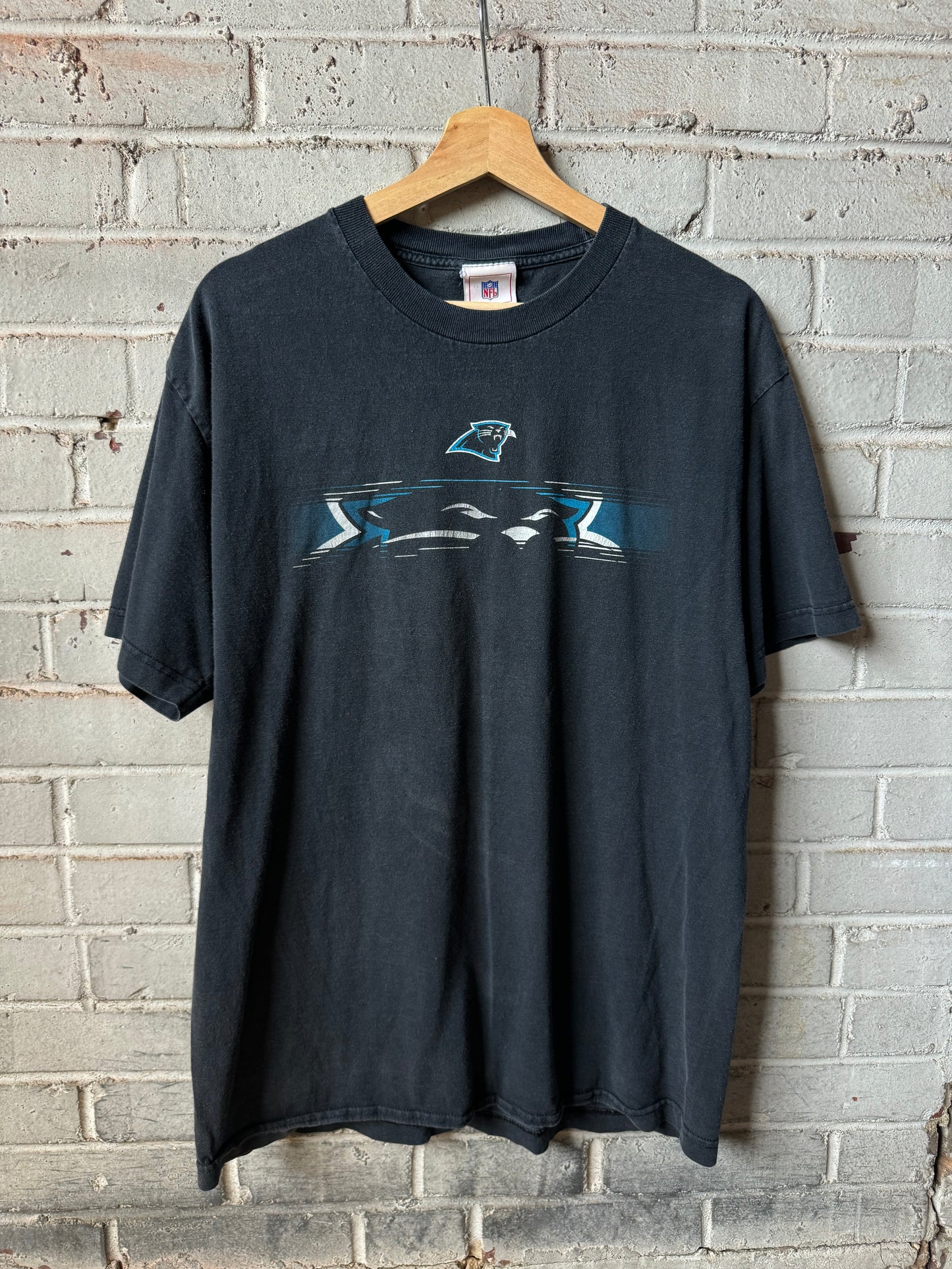 00’s Carolina Panthers Vintage Black Panther Eyes NFL Tee (Large)