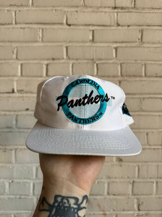 90’s Carolina Panthers Vintage White The Game Script NFL Snapback Hat (OSFA)