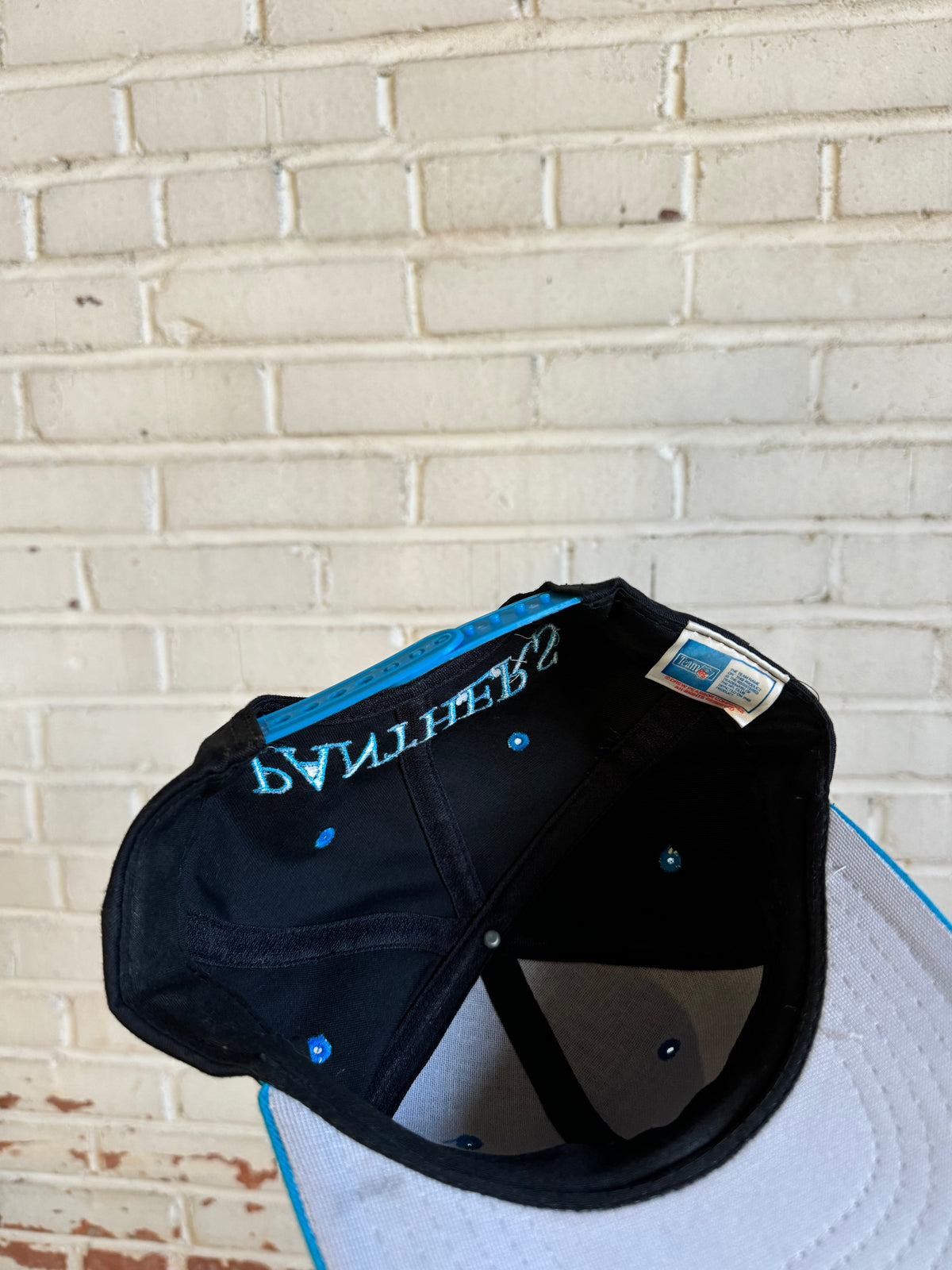 90’s Carolina Panthers Vintage Black Blue Mutli Logo NFL Snapback Hat (Youth)