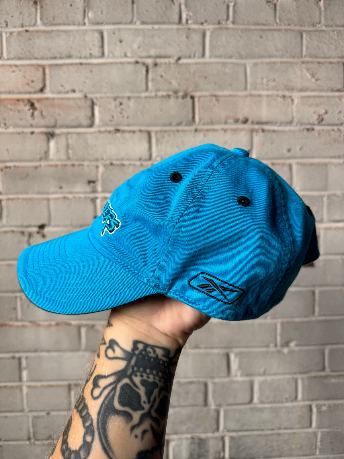 00’s Carolina Panthers Vintage Blue Tonal Cat Scratch Font Reebok NFL Strapback Hat (OSFA)
