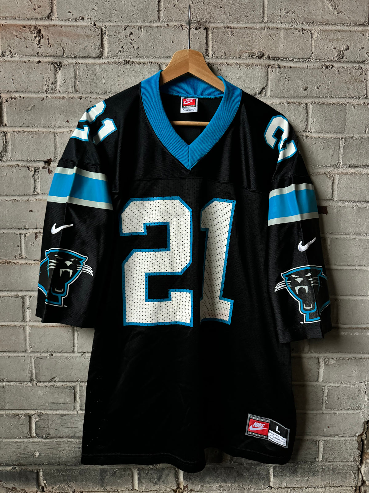 90’s Carolina Panthers Tim Biakabutuka Vintage Black Nike Team Sports NFL Jersey (Large)