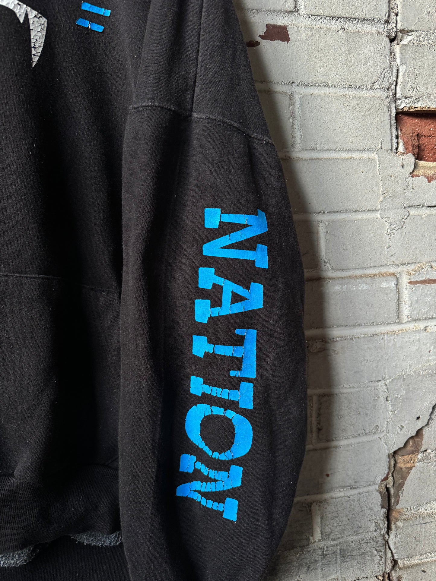 00’s Carolina Panthers Vintage Black Cat Face Multi Logo NFL Hoodie (XXL)