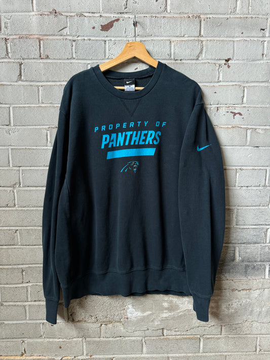 2013 Carolina Panthers Nike Team Issued Black Spellout Sideline NFL Crewneck (XL)