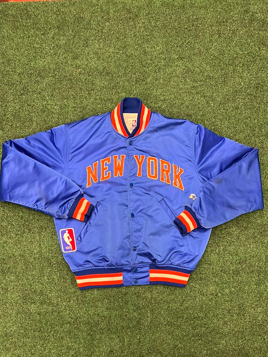 90’s Vintage New York Knicks Starter Satin Bomber Jacket (Large)