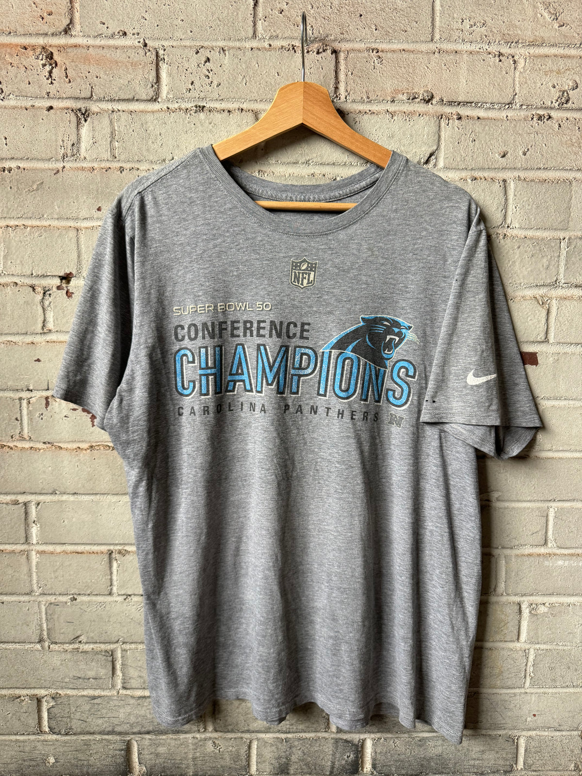 2015 Carolina Panthers Grey NFC Champions Super Bowl 50 Nike NFL Tee (Boxy XL)