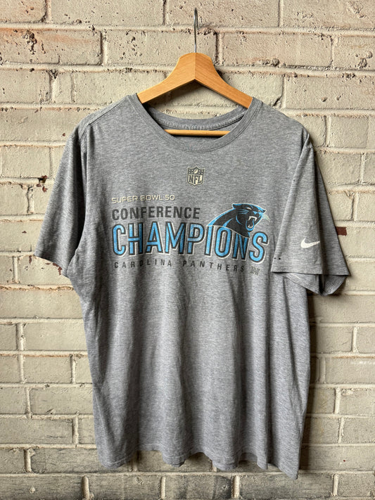 2015 Carolina Panthers Grey NFC Champions Super Bowl 50 Nike NFL Tee (Boxy XL)